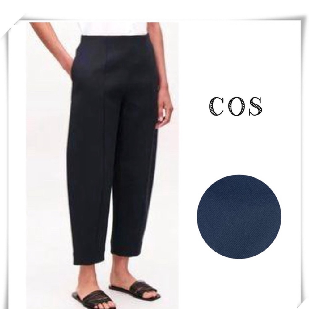 COS High Rise Barrel Balloon Leg Ankle Trouser Pants in Navy Blue Size 2